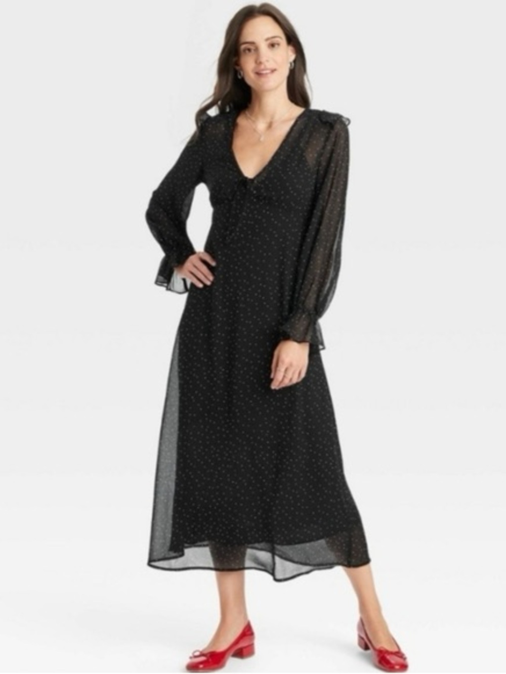 A New Day - Long Black & White Polka Dot Dress